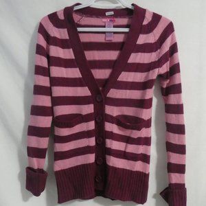 JUST A GIRL | large 14-16 | Striped Knit Cardigan | Rolled Cuffs | 100% Acrylic